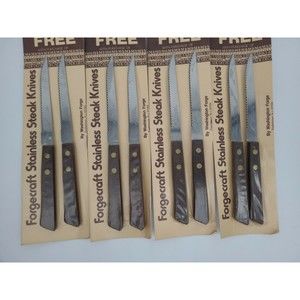 Lot of 8 Vintage Forgecraft Stainless Steak Knives Old Stock Factory Sealed